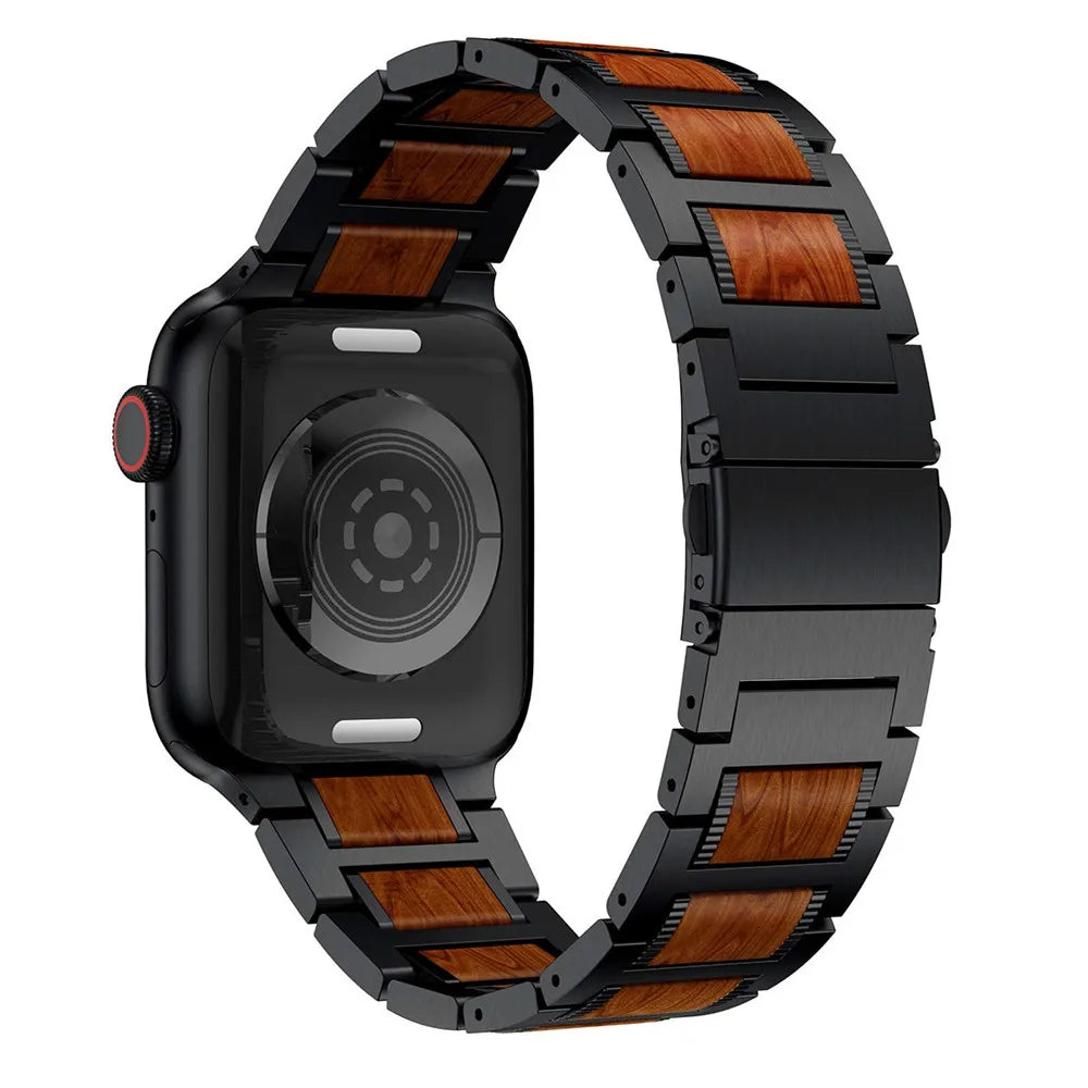Natural Red Sandalwood & Metal Watch Band - Image 2